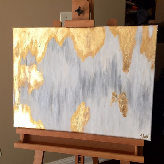 Items similar to Gold Leaf Painting, Silver, White and Gold Abstract