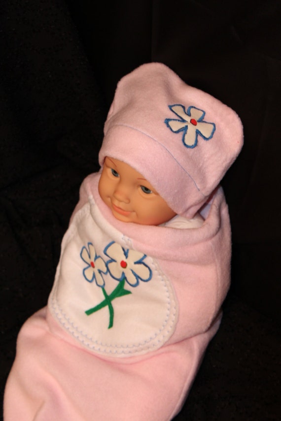 Infant Newborn Baby Girl Swaddle Sack with Hat by TerriLeeCNS