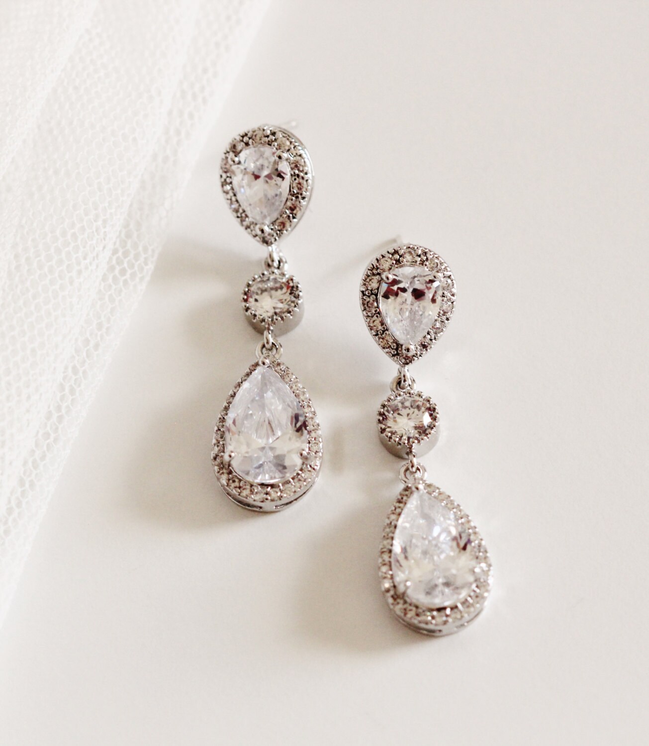 Long Bridal Earrings Crystal Wedding Earrings Drop Dangle