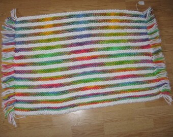 Southwestern Multi-color Striped Kitchen Rug - Hand Knit