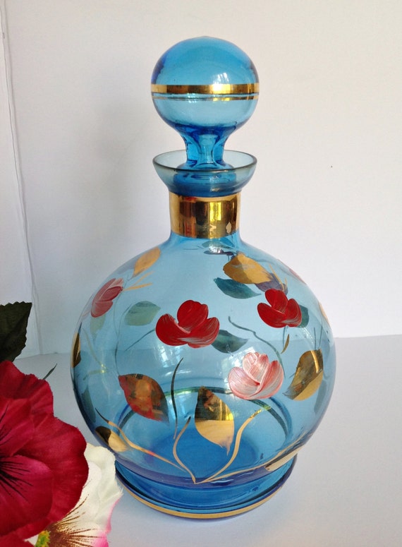 Vintage Turquoise Blue Wine LIQUOR DECANTER Made in Italy Hand