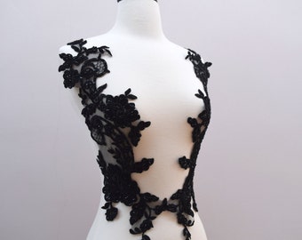 Camille's Pair of Large Black Beaded Applique Transformative Item. Incredibly dazzeing for evening gown and Costume Symmetrical
