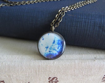 Blue Dye Necklace / Blue Dye Swirls Necklace / Swirl Necklace / Pattern Necklace / Antiqued Bronze Necklace / Photograph Necklace