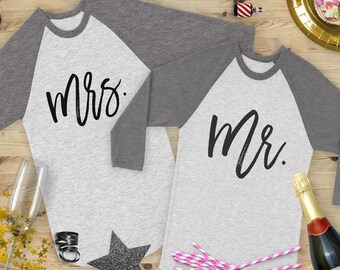 Mrs. Mr Set - Bride Groom Shirt - Wedding Shirts - Wedding Gift - Bridal Party Shirts - Hubby Wifey Shirts - Honeymoon matching Tees