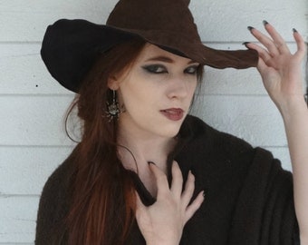 Rustic Brown Suede Witch or Wizard Hat