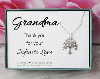 Gift for Grandma family tree of life sterling silver necklace gift from bride thank you grandmother necklace gift box