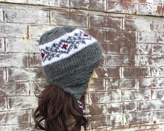 Mohair Hat, KNIT TRAPPER HAT, Mohair Wool Bomber Hat, Hand Knit Winter Hat, Ear Flap Hat