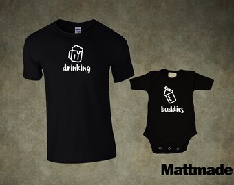 Dad & Baby Matching Shirts. Drinking Buddies Set - T-shirt and jumper for Dad and Baby