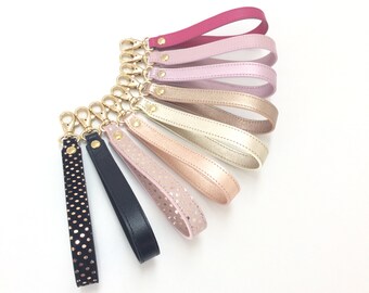 NEW COLORS.Leather Wrist Strap.Removable Wrist strap for Clutch,Wallet,Keys.Leather Wristlet.Key fob.Wrist strap replacment.Metallic Gold.