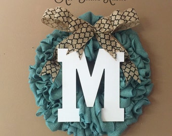 Front Door Initial Wreath, front door decor, front door wreath, summer wreath, home & living,wood monogram,gifts,wood letters,initial wreath