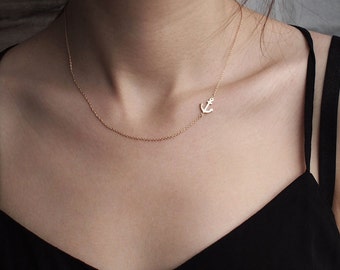 20% OFF Dainty Anchor Necklace, Minimalist Necklace, Simple Layering Necklace in Sterling Silver, Gold plated, Rose Gold plated #D63
