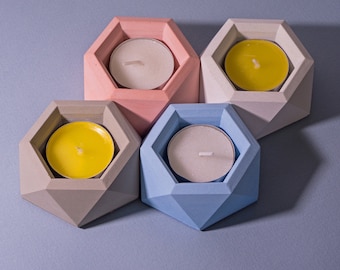 Geometric Concrete Candle Holder / Hexagon Candle / Concrete Decor
