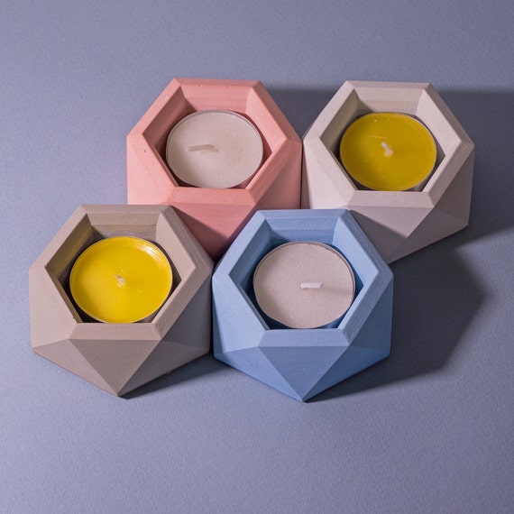 Geometric Concrete Candle Holder / Hexagon Candle / Concrete