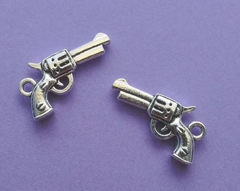 10 Gun Charms Silver Pistol Charm Handgun Charm - CS3095