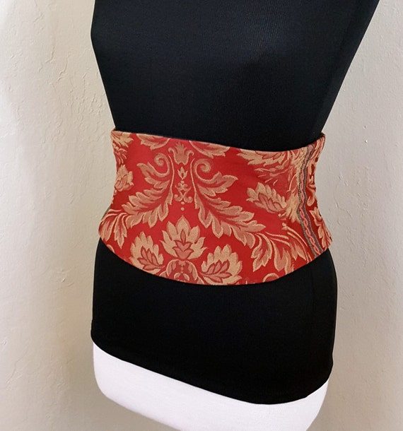 Corset Waist Cincher Red and Gold Tapestry Belt Any Size B by redcurrydesigns steampunk buy now online