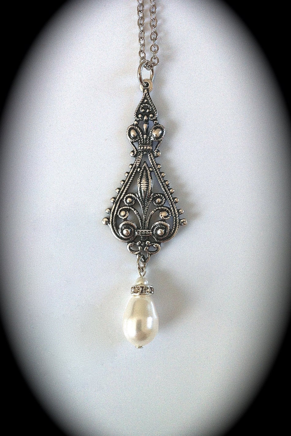 Victorian Gothic Pearl Necklace Swarovski Pearl Pendant Gothic