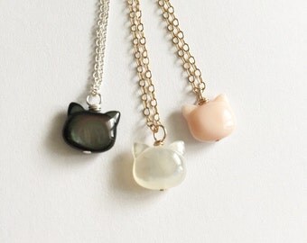 Mother of Pearl Cat Necklace - Tiny Cat Necklace - Cat Pendant - Cat Lovers - Pet Jewelry - Layering Jewelry - Animal Lover Gift - Cat Gift