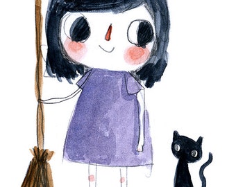 Kiki - Mini Print - Kiki's Delivery Service - Studio Ghibli - Hannakin sketchbook illustration - animation Totoro movie fan art fanart
