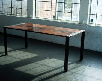 Walnut Desk or Dining Table, Steel Frame, Custom, 'Zeeva' Series