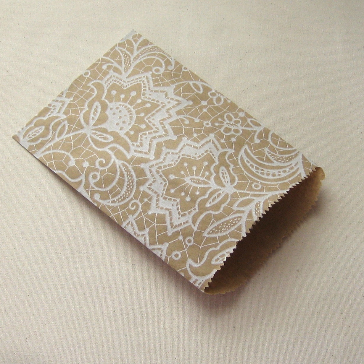 50 4x6 White Lace Printed Kraft Bags Small Flat Paper Bags