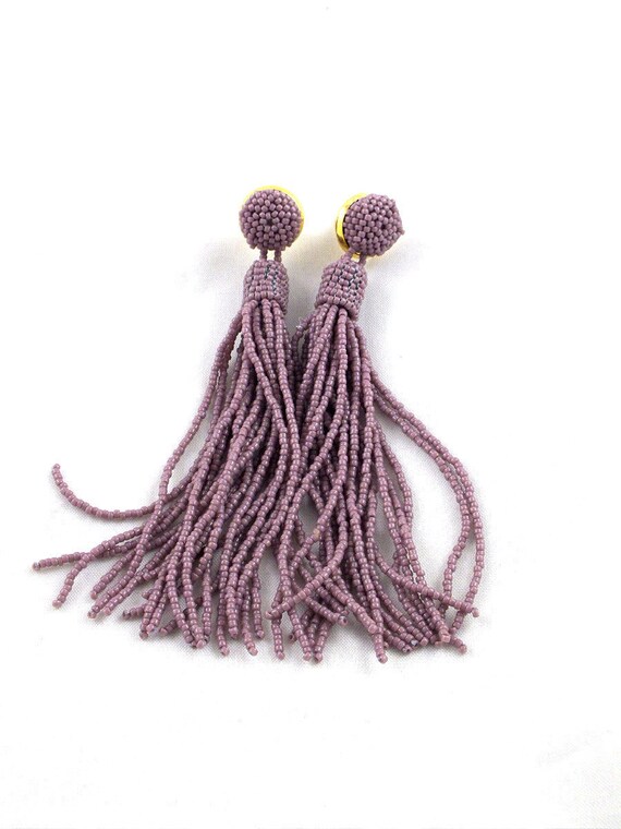 Beaded tassel earrings bridesmaid gift long by RebekeJewelry