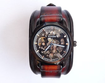Leather Watch Cuff, Black & Brown