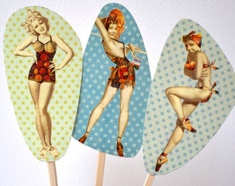 Printable Cake Toppers - Vintage Style - Table Decoration - Scrap - Kitch - Pin-up