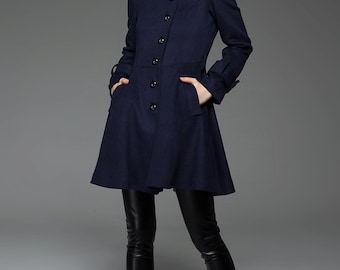 Items similar to Blue Swing Coat - Hooded Fit &amp Flare Short Winter