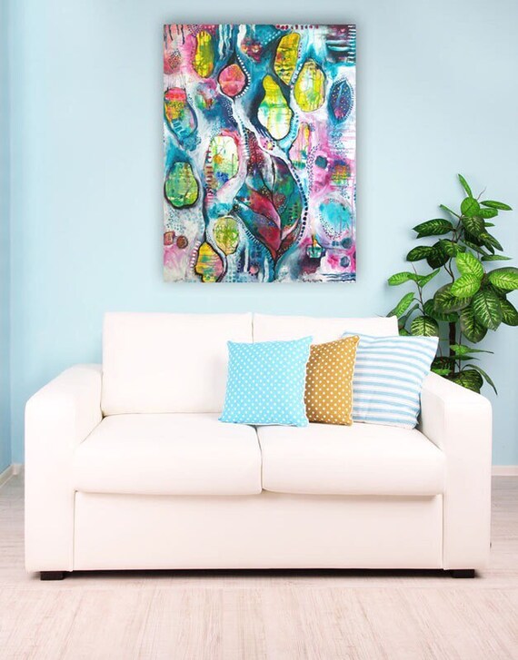 Items similar to Original Abstract Painting, Colourful Wall Art, 30x40 ...