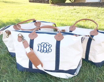 Monogrammed Weekender | Personalized CB Station Canvas and Leather Travel Duffle Tote | Travel, Bridesmaids gifts, Graduation, College