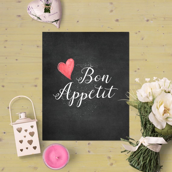 PRINTABLE Bon Appetit Pink Heart Kitchen Art by indulgemyheart