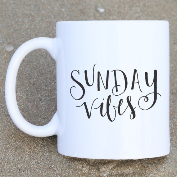 Sunday Vibes Illustrated Coffee Mug by TheScribbleStudio on Etsy