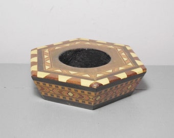 Vintage Wooden Candle Holder/Marquetry Candlestick/Wooden Candlestick/Wooden Marquetry Decor/Wooden Decor/Gift for the Home/Christmas Gift