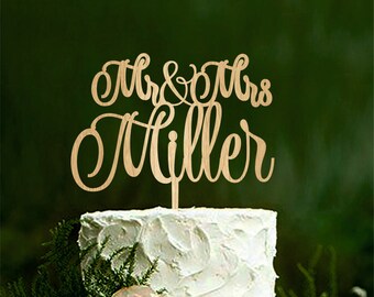 Mr Mrs Cake Topper with Last Name Wedding Cake Topper Rustic Wedding Cake Topper Wood Wedding Topper custom cake toppers unique fine topper