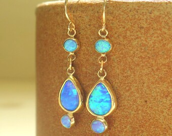 Opal Earrings - 14K Gold Opal Drop Earrings - Blue Opal earrings - Gold Drop Earrings - Opal Dangle Earrings - 14k Opal Gold Earrings - Gift
