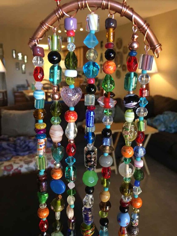 Beaded Suncatcher on Copper with Crystals Boho Sun Catcher