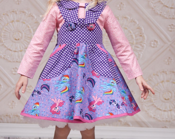 My Little Pony Dress - Rainbow Dash - Girls Birthday Outfit - Toddler - Little Girls - Purple - Pink - Circle Skirt - Jumper - 2T to 10 yr