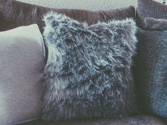 Faux Grey fur throw pillow cozy decor