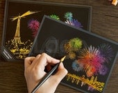 Scratch Postcard Fireworks - Paris / London / Sydney / Hong Kong