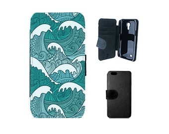 iPhone wallet case, iPhone 6, 6S, 7 Plus, SE, 5S, 5C 5, Samsung Galaxy S7, S6, Edge, S5, S4, Mini, Note 5, surf ocean waves phone cover. F58