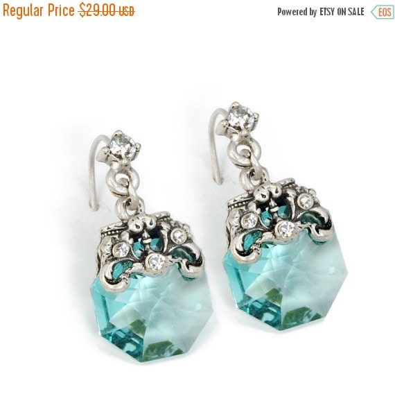 SALE Prism Earrings Crystal Earrings Aqua by ShelleyCooperJewelry