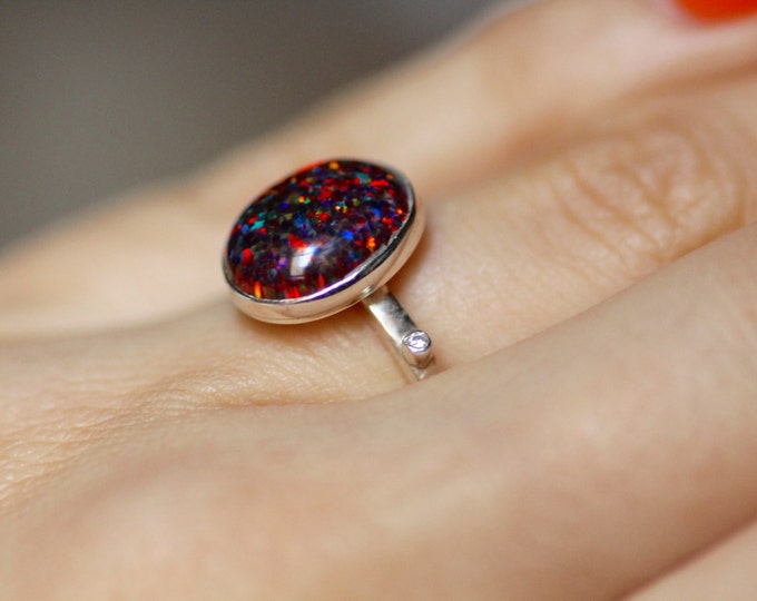 Opal ring - Gold opal ring - Black opal ring - Black stone ring - Black - Silver ring - Opal jewelry - Gift idea - Gift for her