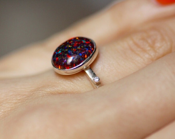 Opal ring - Gold opal ring - Black opal ring - Black stone ring - Black - Silver ring - Opal jewelry - Gift idea - Gift for her