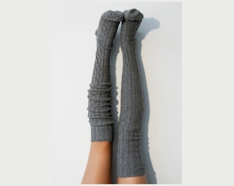 Thigh High Socks, Charcoal Grey Sweater Socks, Women's Long Over the Knee Socks, Knitted Boot Socks, OTK Thigh Highs, Stockings, PM-088C