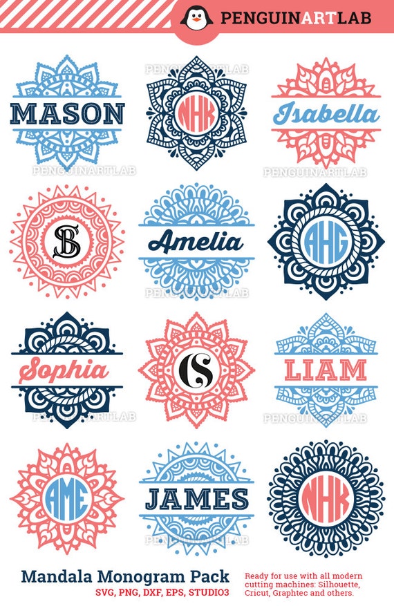 Download Mandala Pack Monogram and Split SVG Cut Files for Electronic