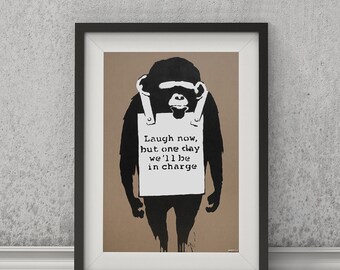 Laugh Now Monkey by Banksy Art Print