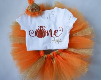 First Birthday Pumpkin -Our Little Pumpkin is Turning One - Pumpkin Birthday - Orange and Gold - Personalized - Birthday Girl - 1st Birthday