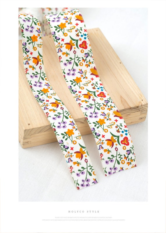 Spring Flower Cotton Fabric Ribbon / 1 25mm 1.5
