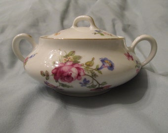 Limoges covered sugar bowl. gold trim/ floral print