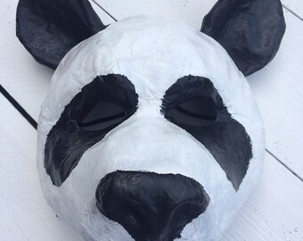 Panda mask/ animal mask/ paper mache animal mask/ masquerade